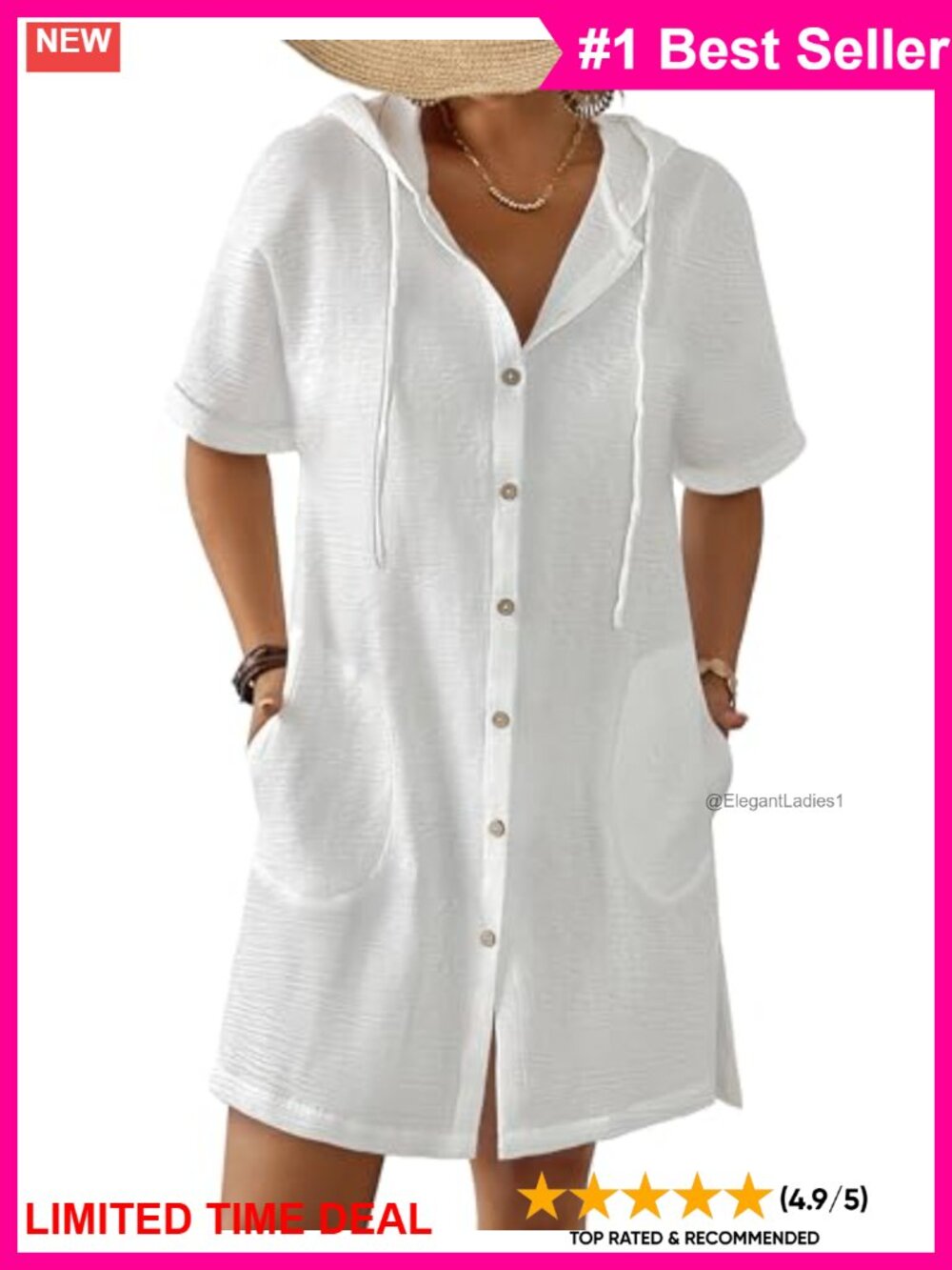 Hooded Beach Swimsuit Cover Up Shirt with Pockets